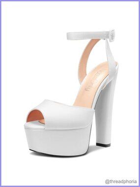 Platform Peep Toe Ankle Strap Block Heel Sandals 5.9 Inch Slingback Dress Shoes